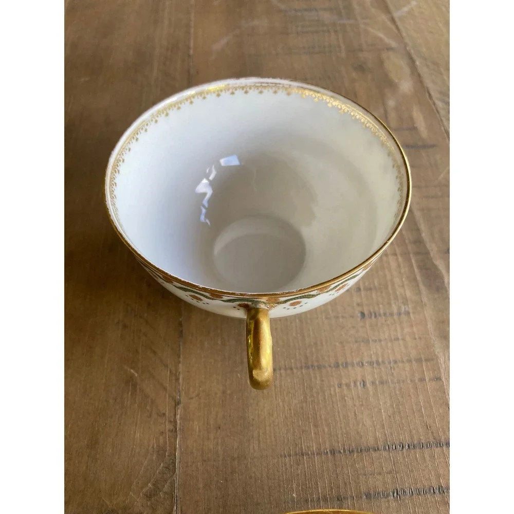 Elite Works Limoges France Teacup and Saucer Set Gold Floral Filigree Porcelain